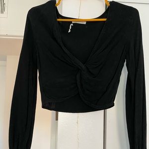 Black crop tie knot long sleeve going out top